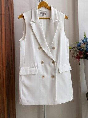 H&M Cream Double-Breasted Sleeveless Blazer Vest Size Medium